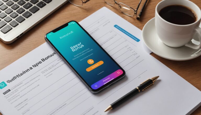 Smartphone affichant une application bancaire avec une notification de prime de parrainage