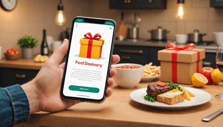 Application de livraison de repas affichant une notification de bonus de parrainage