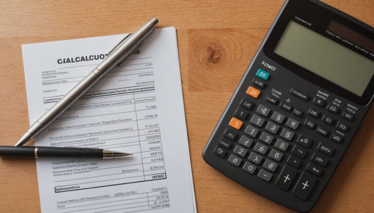 Calculatrice et dossier de crédit sur un bureau, illustration du prêt personnel