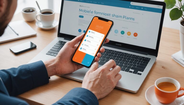 Personne comparant des offres de forfait mobile sur smartphone et ordinateur