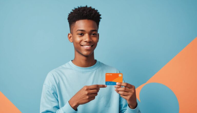 Adolescent tenant une carte bancaire prépayée et un smartphone, illustration parrainage carte ado