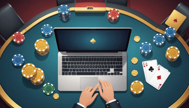 Illustration d'une table de poker en ligne avec cartes, jetons et icône de parrainage