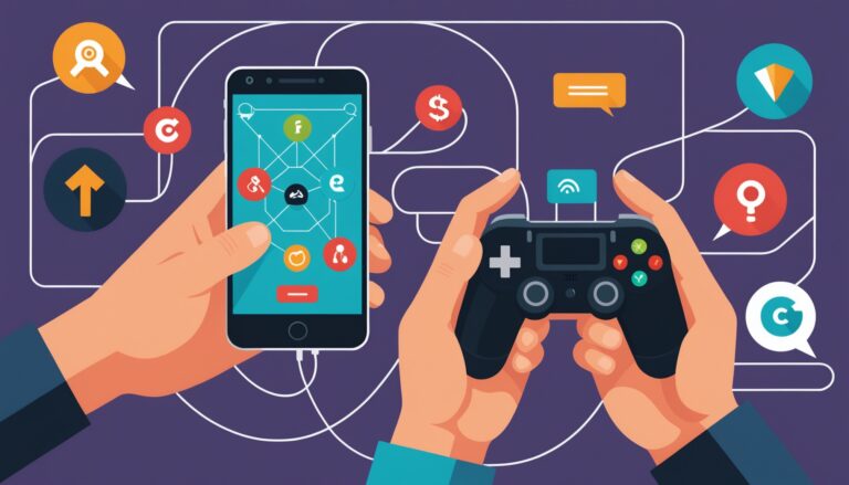 Illustration d'un parrainage dans les jeux vidéo, smartphone et manette de jeu